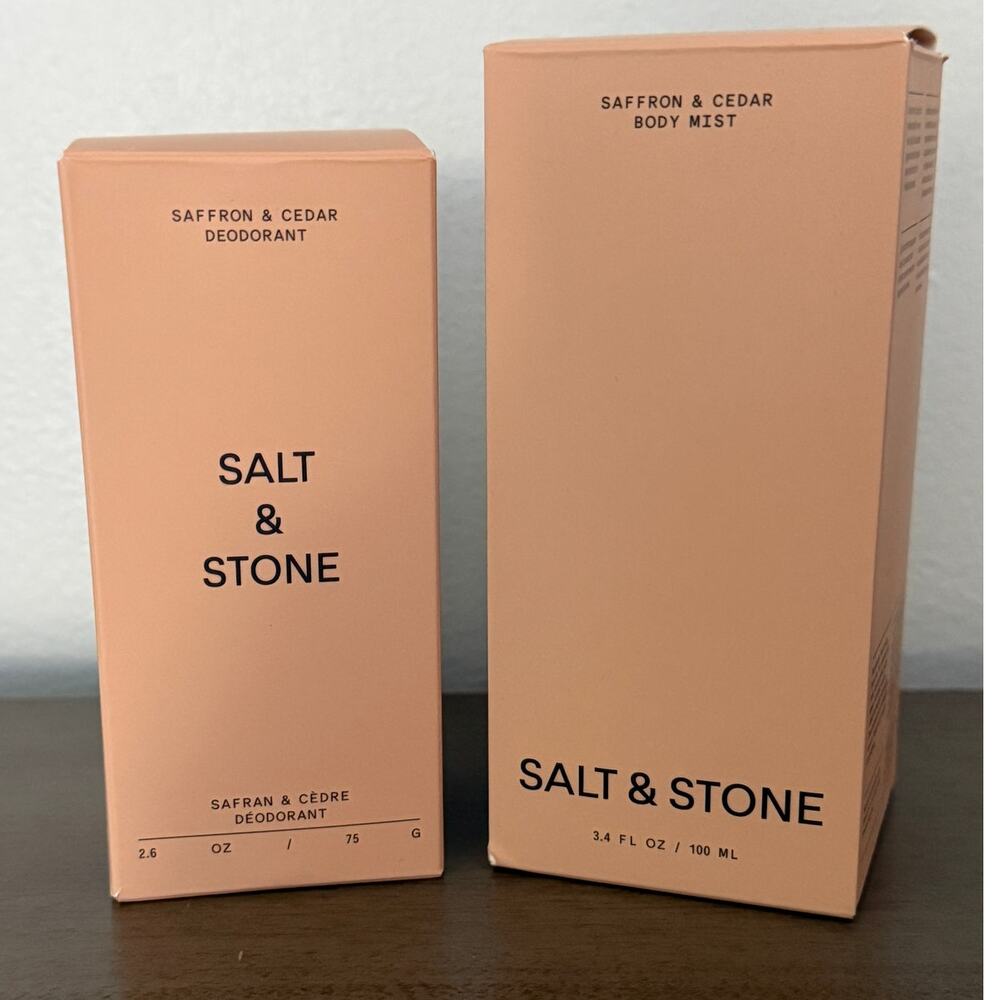 Salt & Stone Saffron & Cedar Body Mist + Deodorant Set Brand New in Box RECEIPT